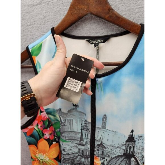 Just Love Sleeveless A-Line Dress With Cityscape & Floral Print Size L - Picture 6 of 8